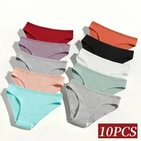 10 unids/set de calzoncillos de algodón, bragas transpirables, bragas de cintura baja para mujer, ropa interior deportiva sin costuras de Color sólido, calzoncillos femeninos S-XXL