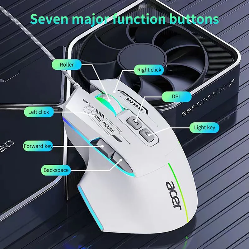 ماوس سلكي من أيسر 7200 ديسيبل متوحد الخواص مريح ماكرو قابل للبرمجة مخصص تأثير مصباح RGB ماوس ألعاب مكتب منزلي للكمبيوتر المكتبي والكمبيوتر المحمول