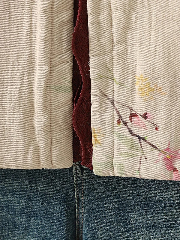 Jaet de algodón con ribete de encaje chino Retro para mujer, prendas de vestir exteriores holgadas de talla grande y cálidas, longitud Regular larga Sve V-Ne