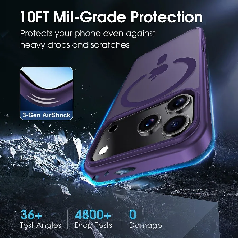 حماية مغناطيسية قوية من الدرجة العسكرية لهاتف آيفون 17 برو 6.3 بوصة مع واقي عدسة الكاميرا مقاوم للصدمات رفيع MagSa