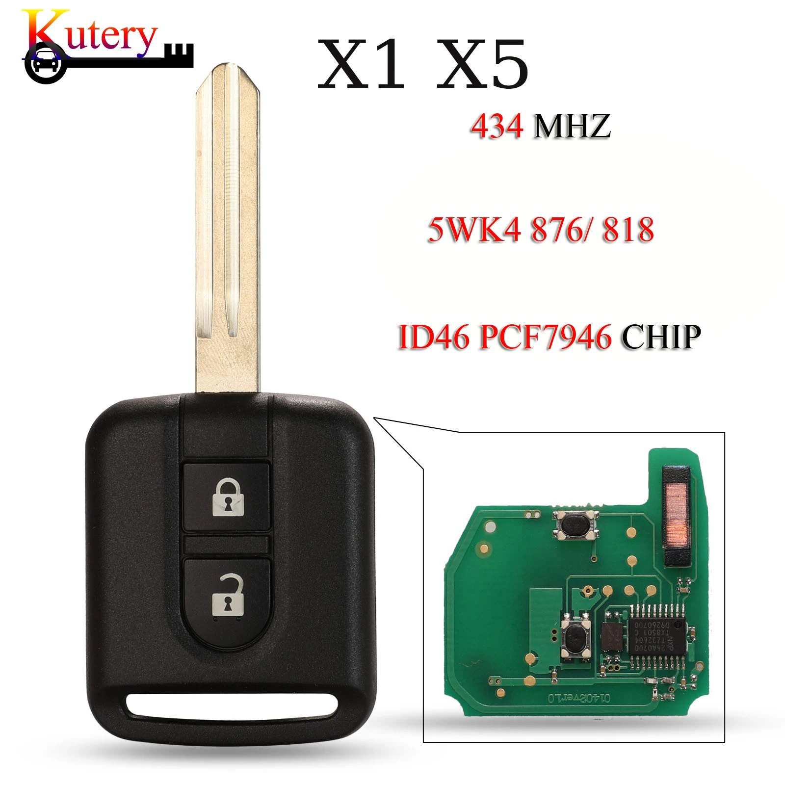 

jingyuqin x1 x5 Remote Car Key For Nissan Elgrand X-TRAIL Qashqai Navara Micra Note NV200 5WK4 876/ 818 433MHz ID46 Chip