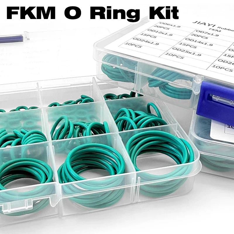 Green FKM 225Pcs O Ring Storage Kit CS1.9mm High Temp Acid Alkali Oil Resistant Seal Washer Hydraulic Machinery Parts