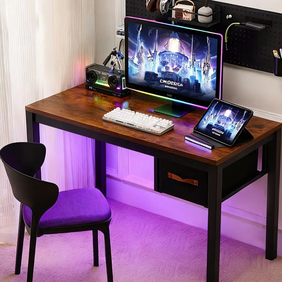 Desk with Drawer, 47 Inch Home Office Work Desks, Modern Writing Study PC Desk Gaming Table for Small Place Bedroom, Thickened T