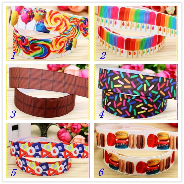 7/8''  cupcake donut sugar printed grosgrain ribbon hairbow headwear party decoration diy wholesale OEM 22mm D218