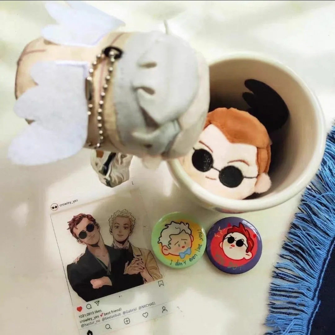 2pcs In stock Good Omens Aziraphale Crowley Stuffed Plushies Doll Keychain Bag Pendant Clothes Cute Anime Game Toy Cosplay Costu
