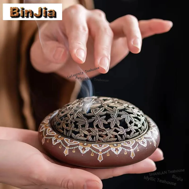 Enamel Colorful Plate Incense Stove Chinese Zen Path Aromatherapy Furnace Small Sandalwood Burnerhousehold Kung Fu Tea Ornaments