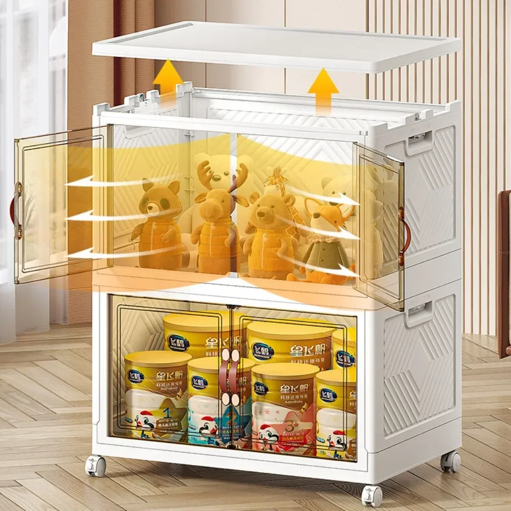 

t Folding Wardrobe Containers With Wheels Floor-Standing Multi-Layer Bedroom Storage Box Multifunctional Plastic Kitchen Cabinet