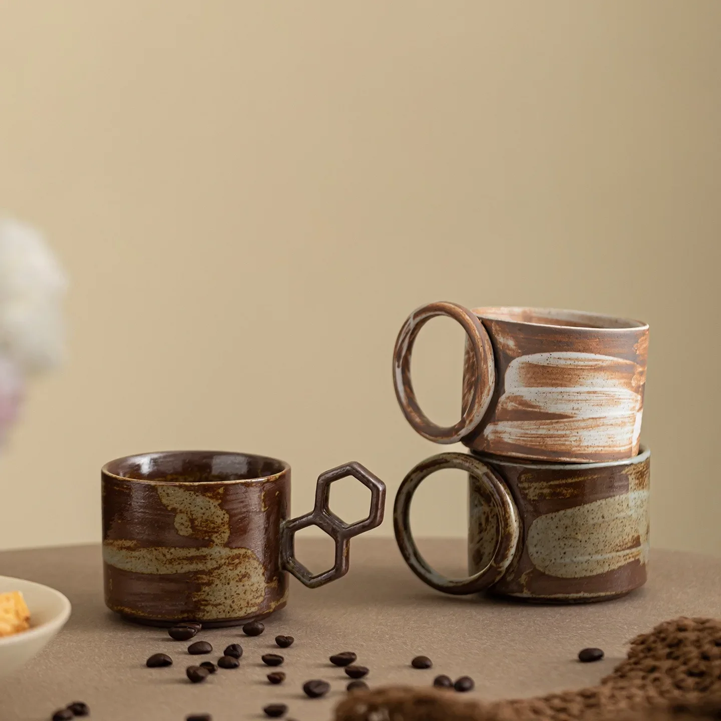250ML Retro Ceramic Handle Mug Coffee Cup Home Breakfast Personal Master Cup Drinking Cup Gift Tea Maker Tool Tea Ceremony