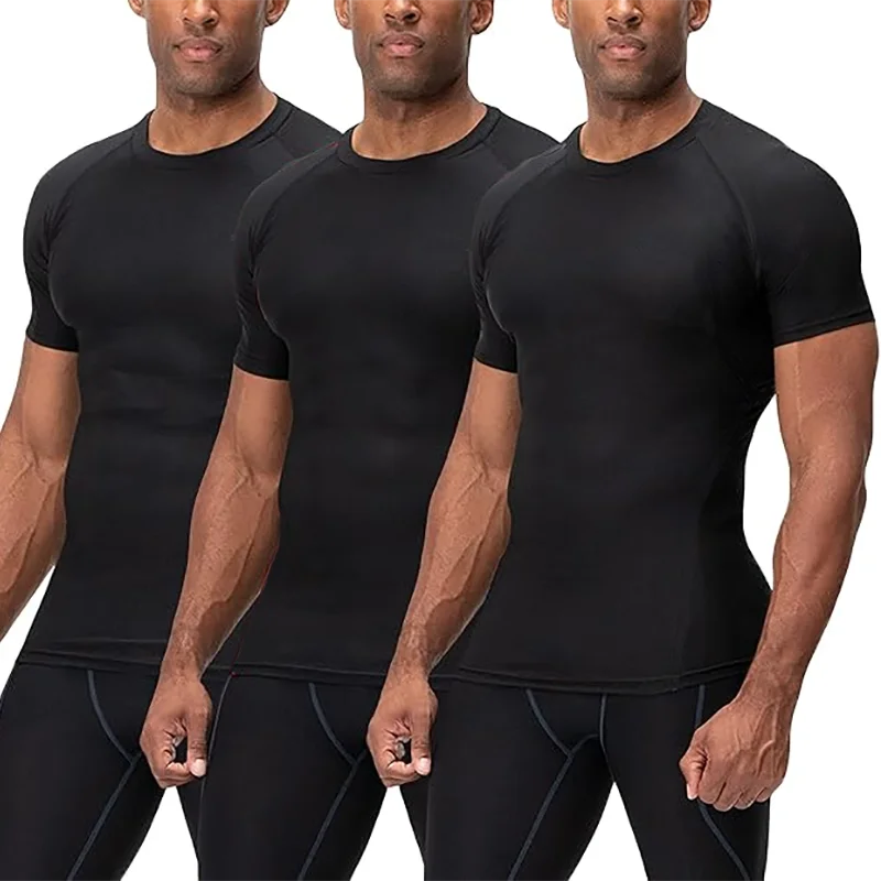 3 Pack Men's Cool Dry Short Sleeve Compression Shirts Sports Baselayer T-Shirts Tops Athletic Workout T Shirt Gym Clothing
