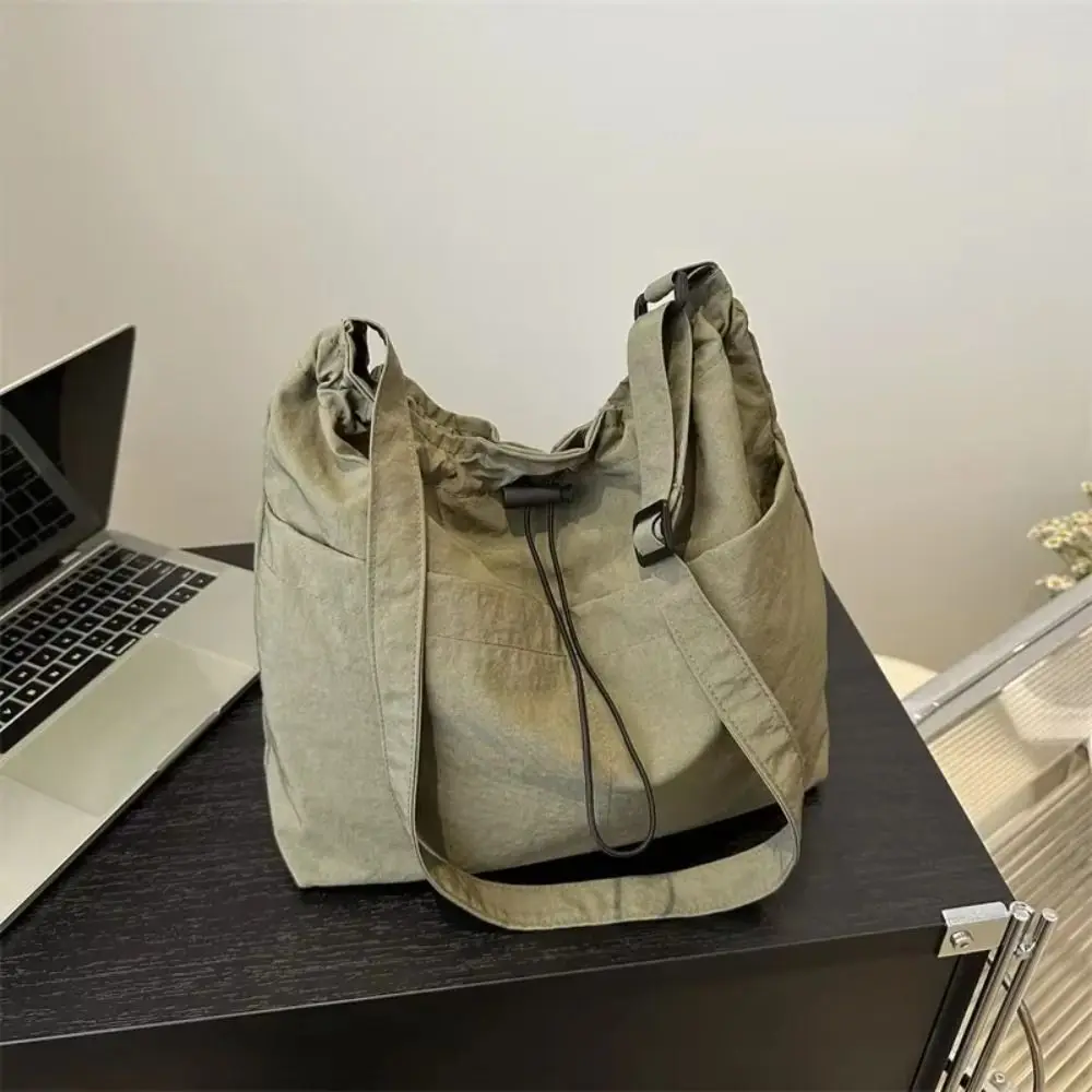 

Oxford Cloth Versatile Shoulder Bag Solid Color Lightweight Casual Crossbody Bag Portable Korean Style Drawstring Shoulder Bag