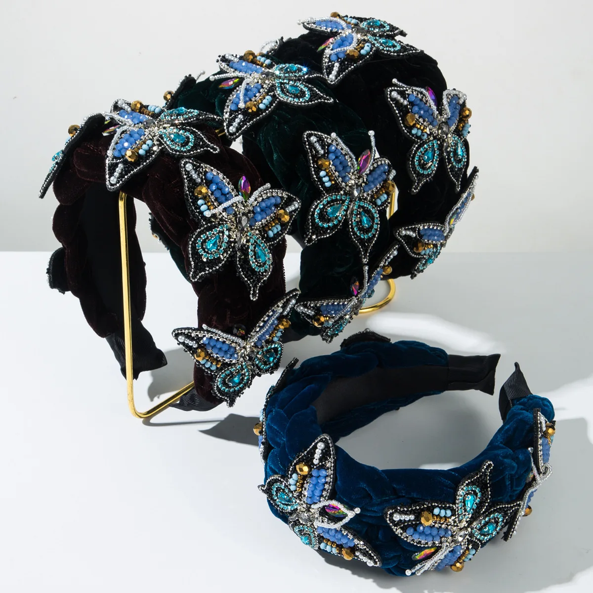 

Новая осенне-зимняя фланелевая повязка на голову с узлом и бриллиантовыми бусинами, аксессуары в виде бабочек, модная повязка на голову с высоким обхватом.