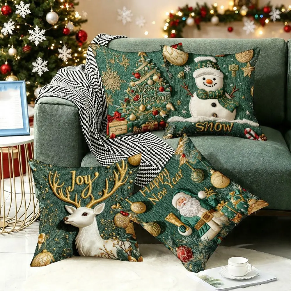 Cartoon Christmas Pillow Covers Flat Printing Santa Claus Xmas Pillowcase Square 45x45cm Snowman Pillow Case Sofa Decoration