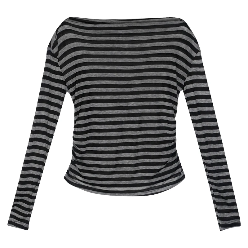 Y2k japonais t-shirt femmes à manches longues rayé épaules dénudées hauts Streetwear 2000s esthétique t-shirts coréen rue haut rétro t-shirt