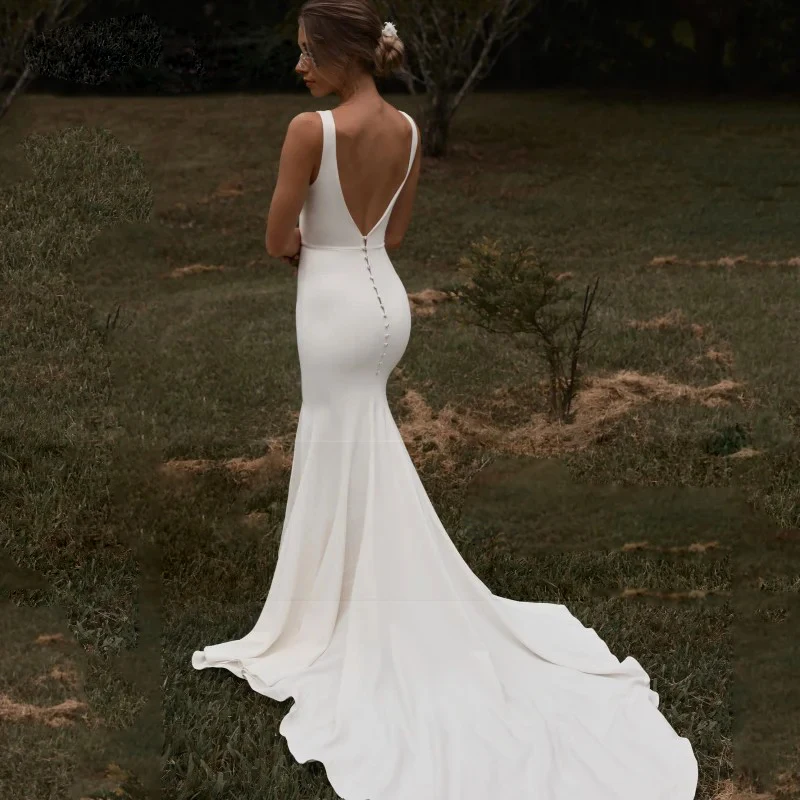 Wedding Dresses V-neck Backless High Split Hem Mermaid Trailing Gowns for Bridal Banquet Party Vacation Ball