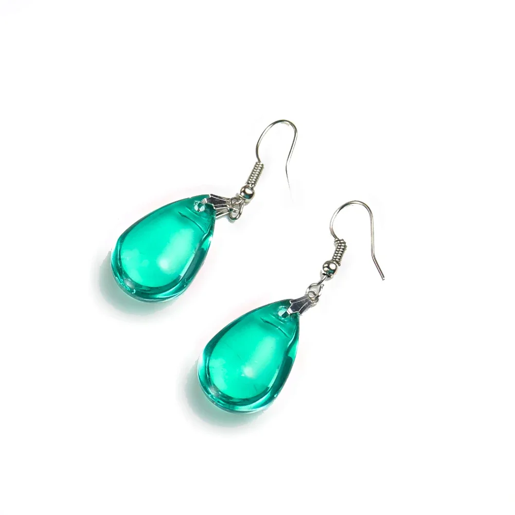 Emerald Clear Smooth Luster Angel Tears Green Glass Dangle Earrings Spring-loaded Earhooks Customised Dress Match Charms Jewelry