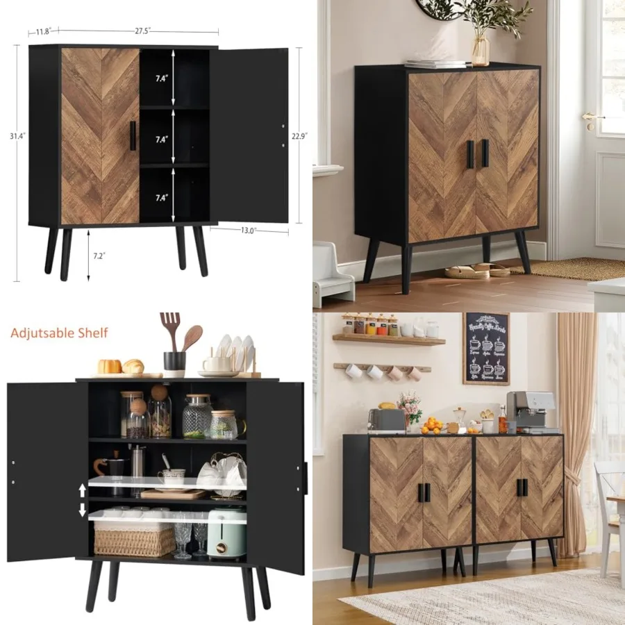 

Storage Cabinet with 2 Shelves & Doors, Sideboard Buffet Cabinet with Storage, Entryway Cabinets, Accent Cabinets for Living Room, Dining Room, Entryway, Black