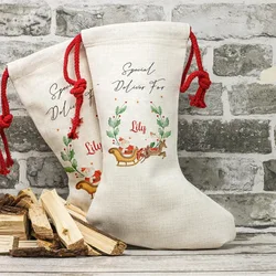Personalised Custom Name Santa sack Christmas stocking Merry Xmas eve holiday Decoration Children kid boy girl gift Present Bag