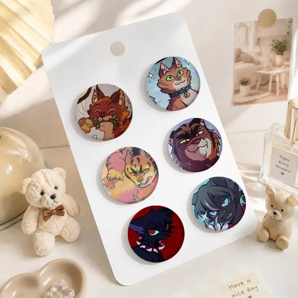A-W-Warrior C-Cats 75x75 25x25 Mm Cartoon Round Brooches On Backpack Shirt Accessories Jewelry Badge Gift For Friends