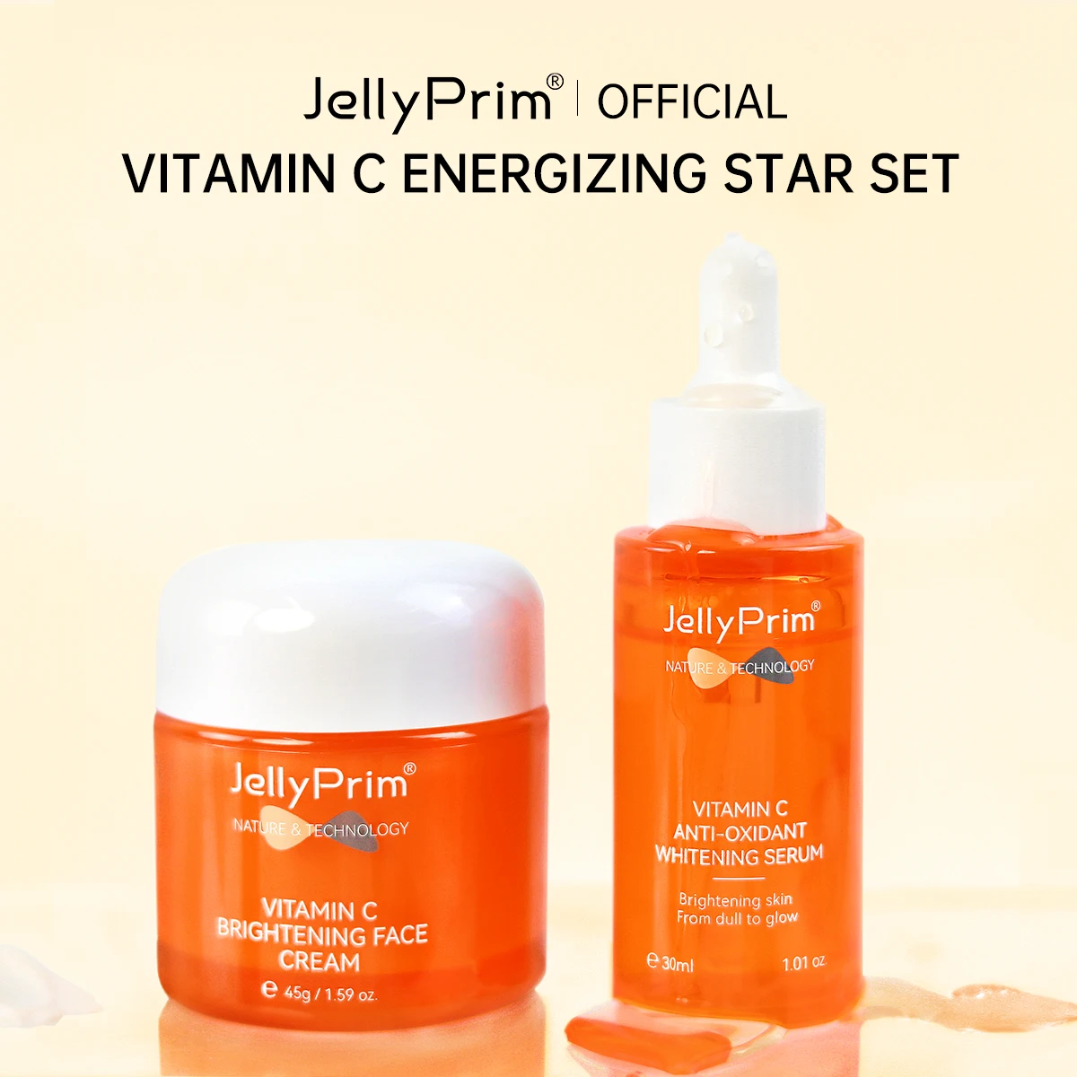 Jellyprim-vitamina c soro definido para o rosto, creme para os olhos, bolsa para os olhos, círculo escuro, clareamento, toner, kit de cuidados com a pele, anti-envelhecimento