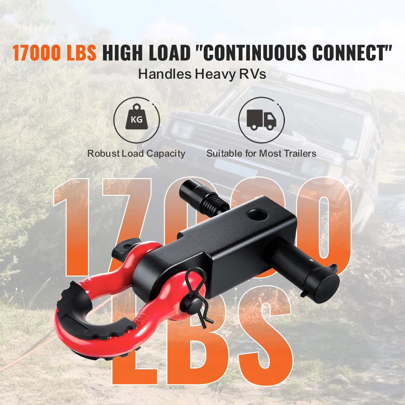 SucceBuy 2" Shackle Hitch Receiver D-Ring Shackle with Trailer Lock Pin Towing Accessories for Trucks Off-Road Vehicle Recovery