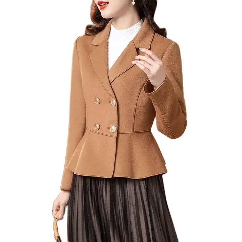 

Double-Faced Woolen Coat Fashion Short Women's Woolen Suit Jacket Tops 2023 New Spring Autumn Waist Outerwear Casaco Feminino