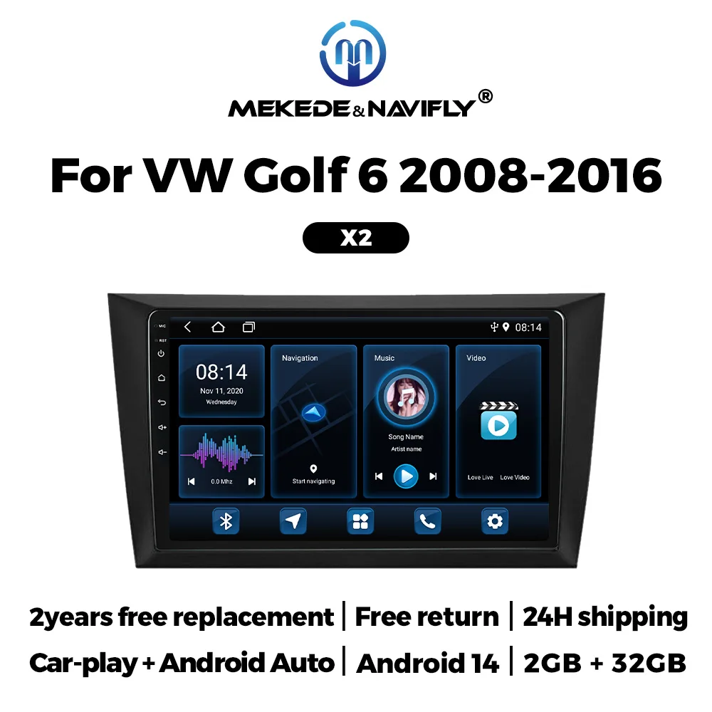 NEW 2025 Android 14.0 Car Radio For Volkswagen VW GOLF 6 VI 2008 -2016 Carplay Multimedia Video Stereo 2 Din GPS IPS Screen