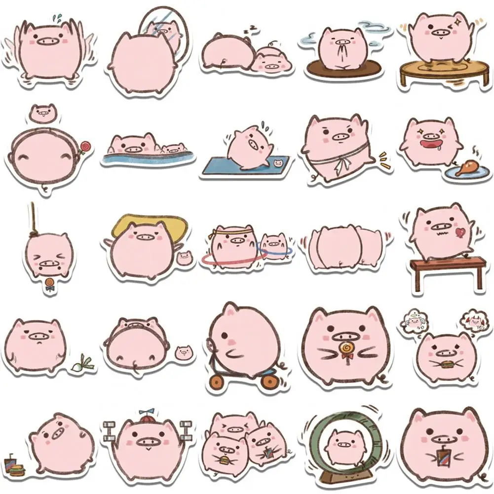 High-precision Printing Pig Stickers Cute Pig Stickers Waterproof Fade-resistant Decals for Laptops Phone Cases More Cartoon Pig