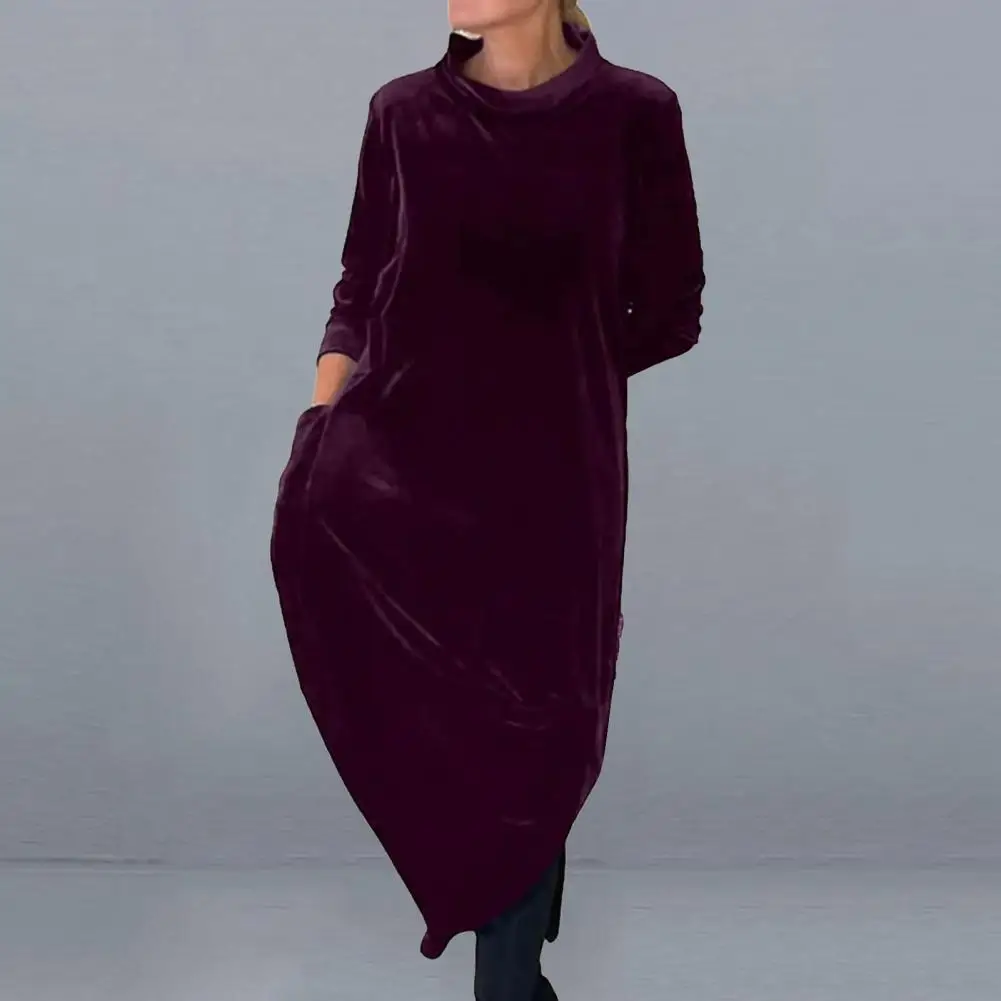 

Women Long-sleeved Dress Soft Pullover Warm Mid-calf Length Lady Midi Dress with Long Sleeve Solid Color for Women for Everyday
