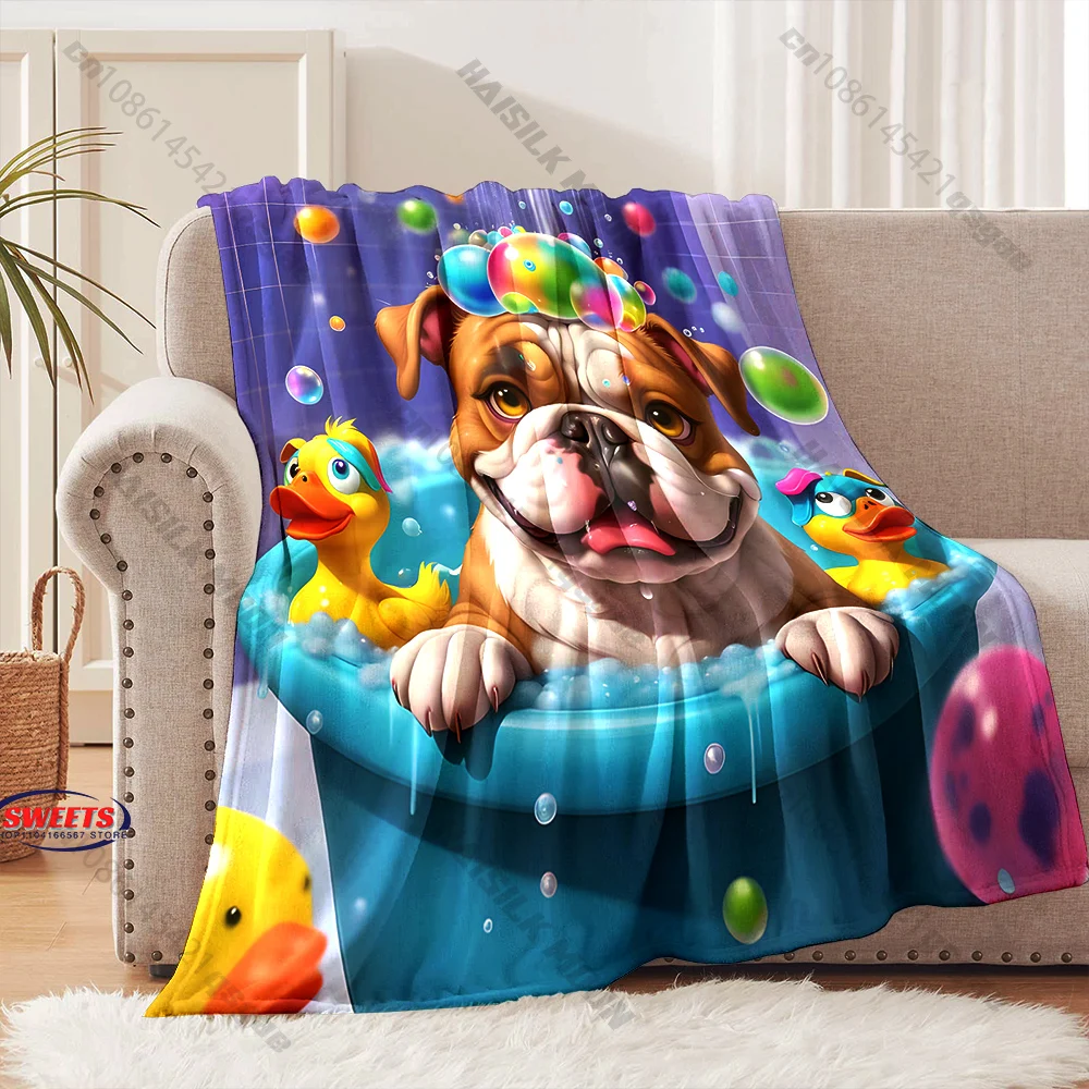 

"Playful Dog Bath Blanket" Multiple sizes kid's and adults' bedroom living room sofa decor blanket, Exquisite gift