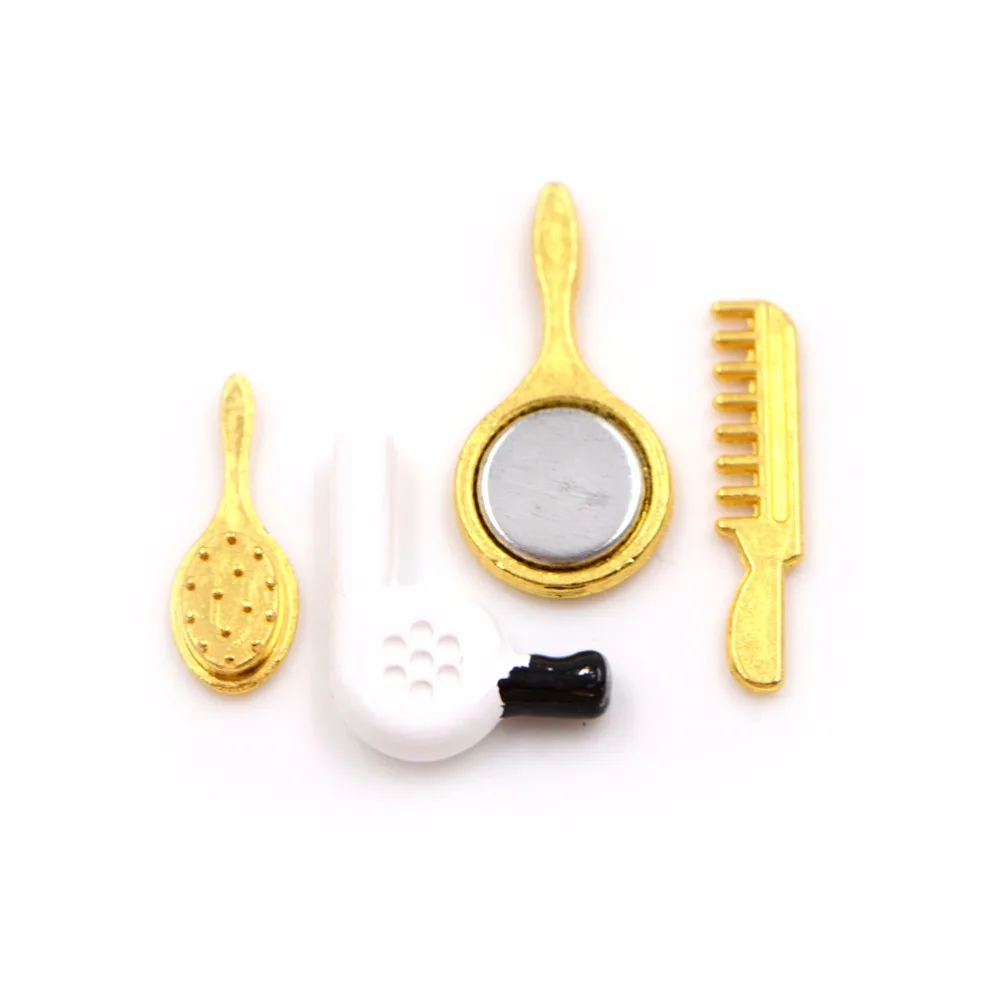 1/12 Dollhouse Miniature Practical Bathroom Accessory Comb Hair Dryer Mirror 4pcs Set Model Building Kits Kids Toys Hot Selling