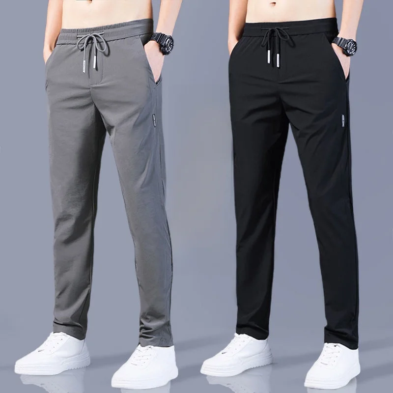 

Ice Silk Men's Summer Casual Sports Pants Loose Waist Straight Leg Long Trousers Trendy Brand Youth Versatile Comfortable Fit