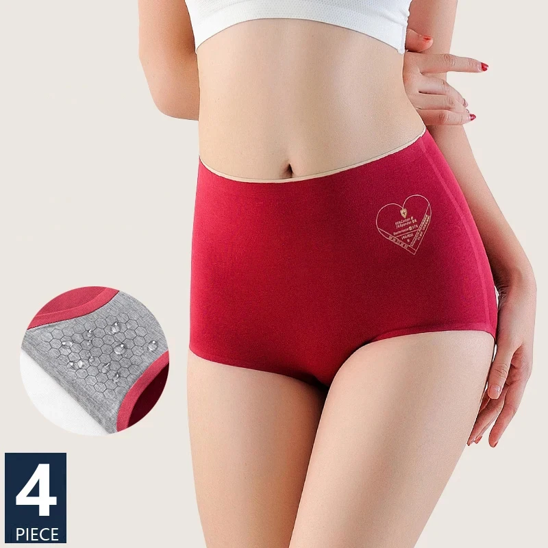 4Pcs/Set High Waist Cotton Panties Women Body Shaper Underwear Seamless Slimming Underpants Ladies Briefs Solid Female Lingerie