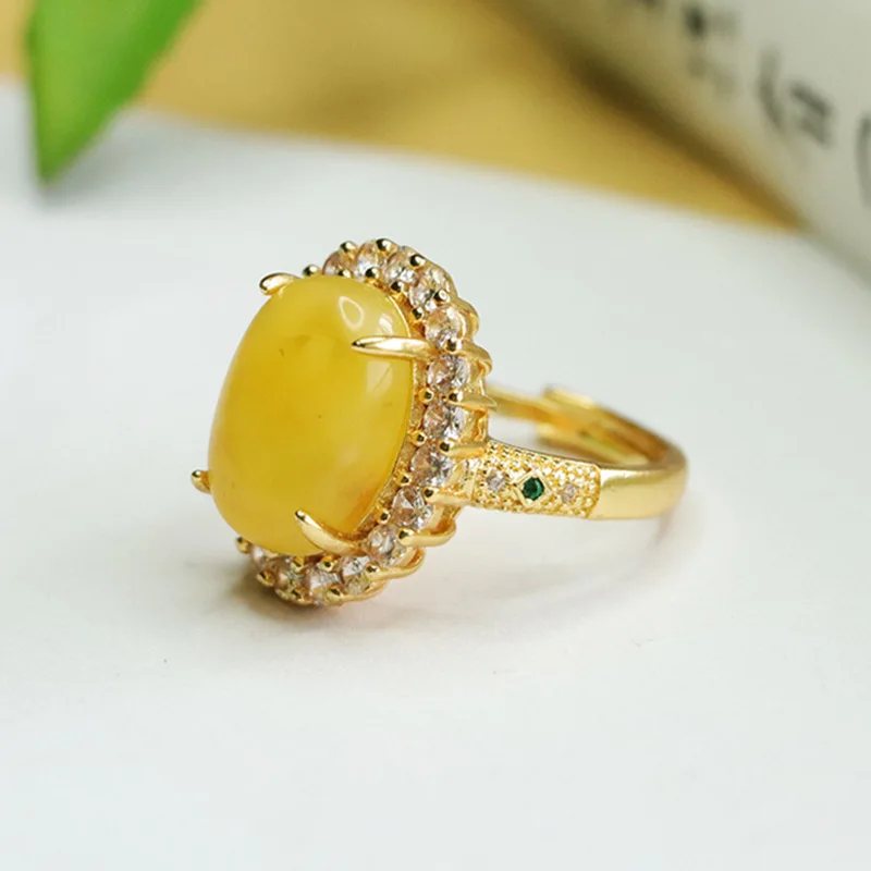 

= Natural Amber Ring Beeswax Ring Finger Ring Ethnic Style Jewelry