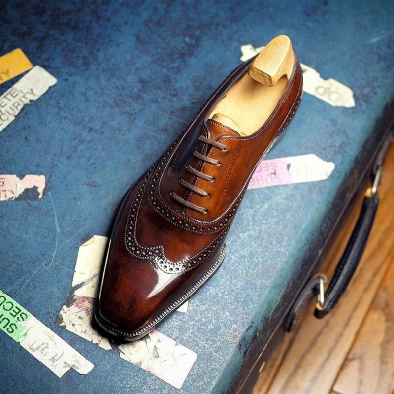 Men Oxfords Shoes Brown Black Lace-up Round Toe Wedding Shoes for Men Handmade Dress Shoes Men