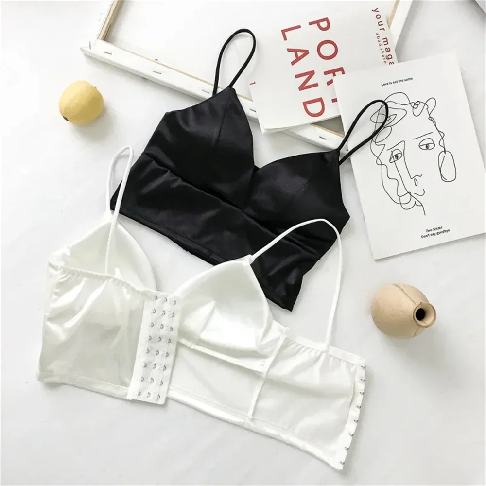 Sexy Bra Satin Women's Short Wireless Crochet Underwear Underlay Undergarments With Anti Glare And Beautiful Back Straps image 3