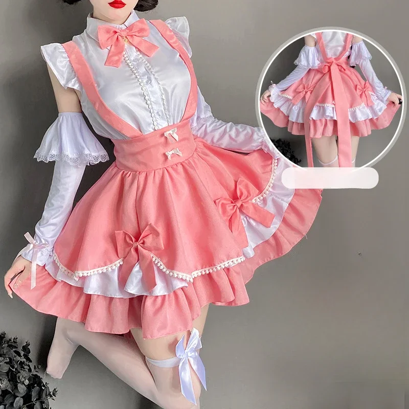 Vestido Lolita rosa doce para meninas, japonês Kawaii escola empregada Cosplay trajes, Lolita Bunny jogo de papel, Halloween garçonete uniforme, 2024