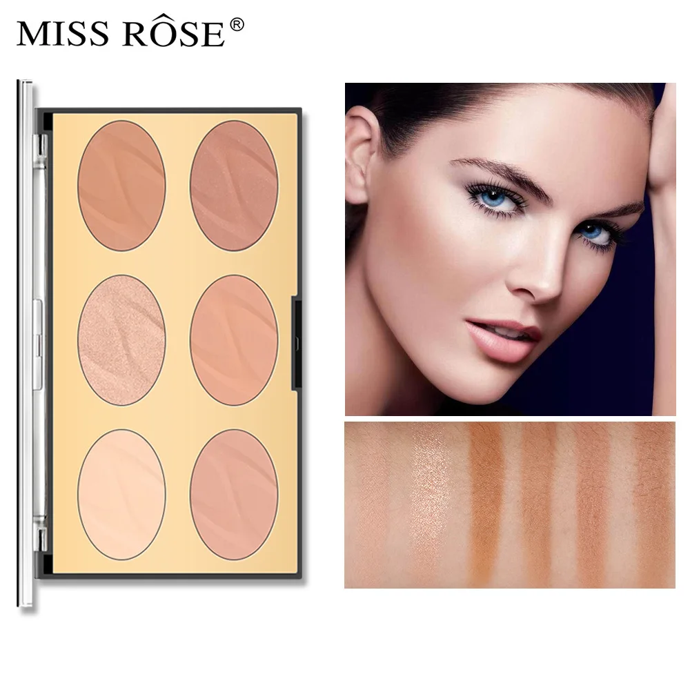 MISS ROSE 6 Colors Baked Highlight Fixing Powder Palette Makeup Matte Oil Control Waterproof Full Coverage Pressed Powder Plaet