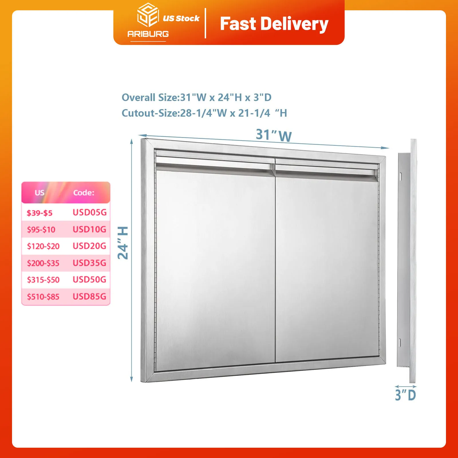 Outdoor Kitchen Double Door Stainless Steel BBQ Access Door Wall Door Panel Flush Mount Outdoor Kitchen Appliances BBQ Island