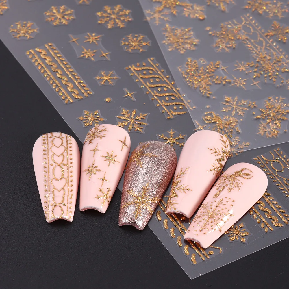 1PCS 3D Laser Snowflake Snowman Nail Stickers Winter Christmas Nail Art Decoration Gold Silver Christmas Tree Nail Art Stickers - 6