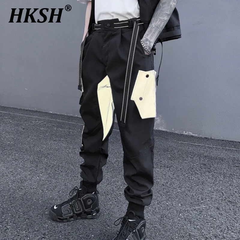 

HKSH Spring New Functional Tactical Men's Tide Dark Cargo Pants Fashion Loose Leggings Leisure Reflective Pocket Overalls HK0712