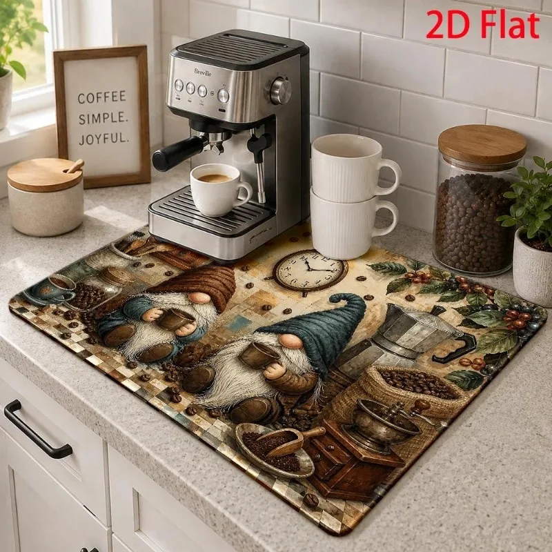 Kitchen Drainage Mat 2D Flat Abstract Wave Line Cushion Super Absorbent Marble Texture Espresso Machine Placement Mat