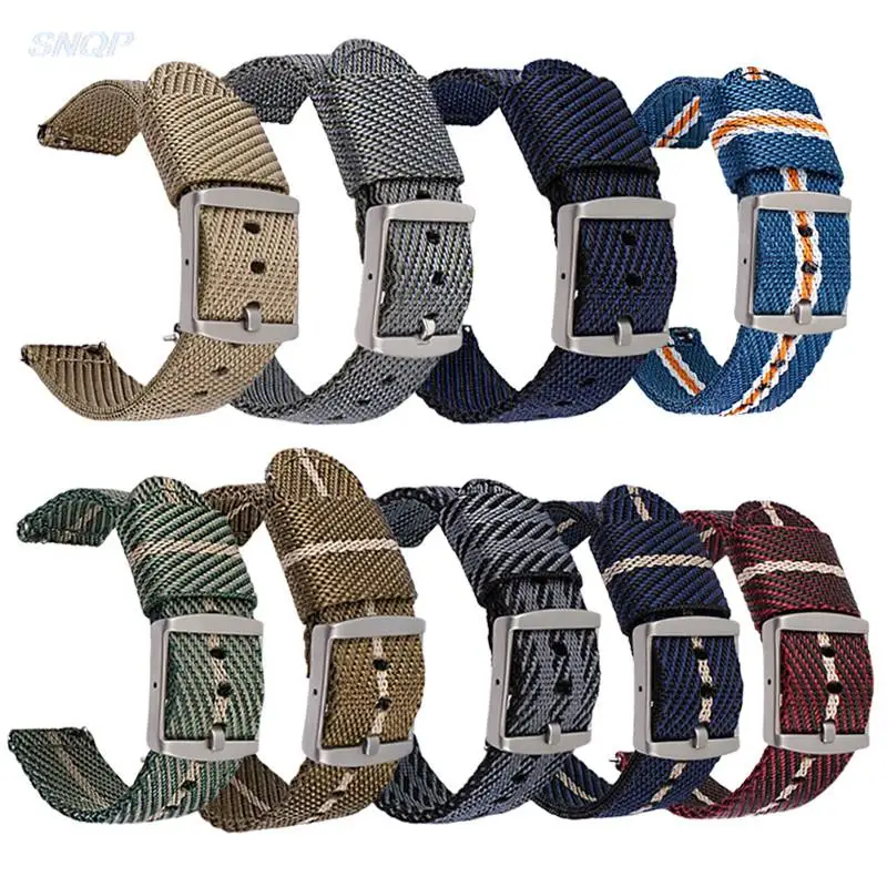المنسوجة النايلون حزام 20mm الرياضة الإفراج السريع الرجال النساء الفولاذ المقاوم للصدأ دبوس مشبك حزام (استيك) ساعة مقاوم للماء قماش سوار المعصم