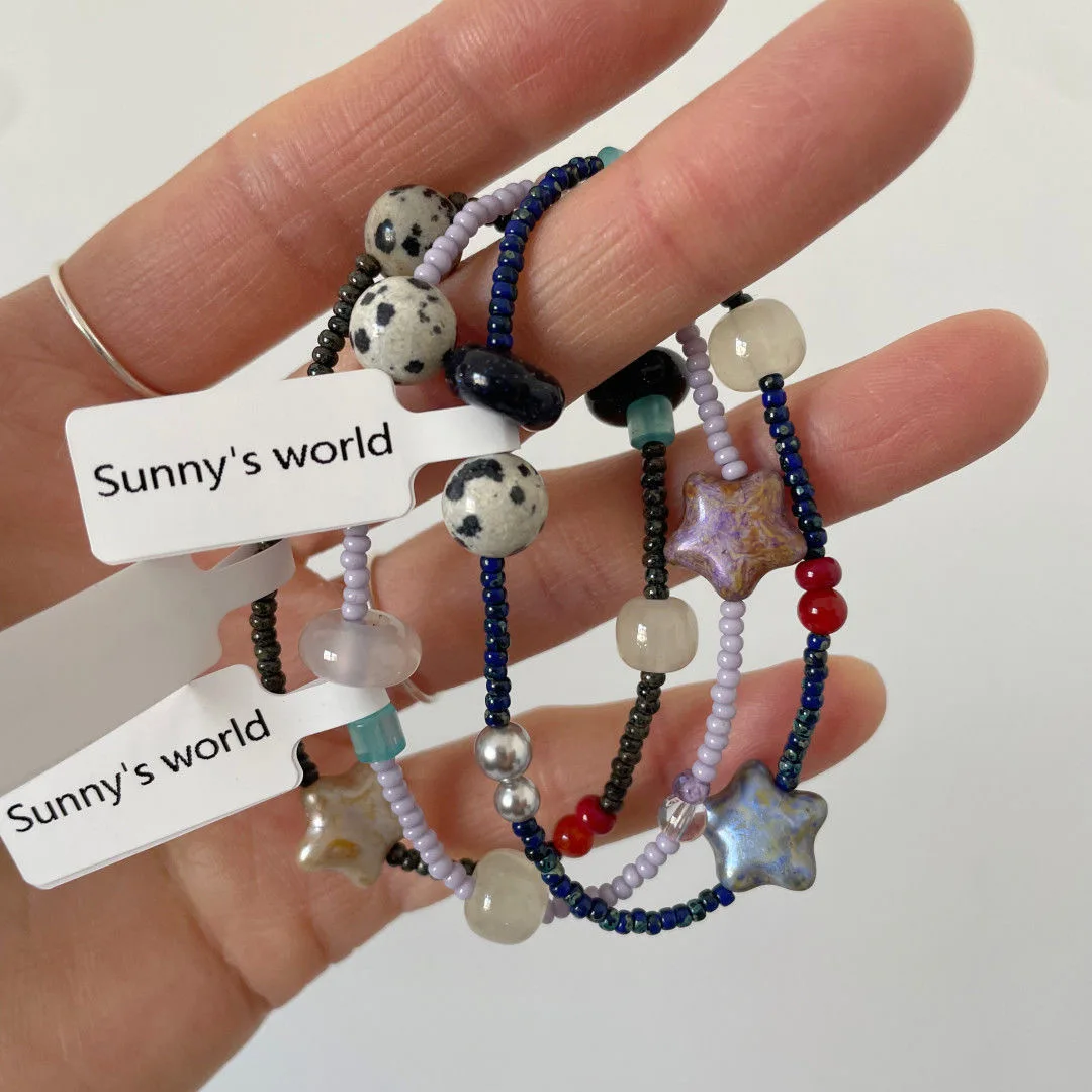 Fashion Handmade Charm Bracelet Kawaii Star Y2k Bead Chain Jewelry Bracelet Cute Hand Chains Accessories Love Beads Gifts