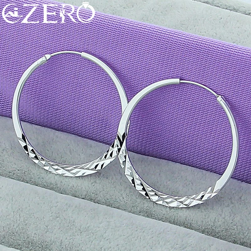 

925 Sterling Silver 40/45/50MM Rhombic Pattern Hoop Earrings For Women Fashion Big Earring Vintage Luxury Jewelry Christmas Gift