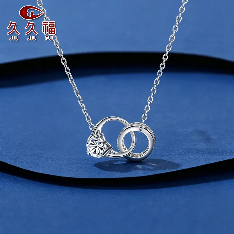 Wedding Matching Double Heart Ring Choker Necklace For Women PT950 Platinum Artificial Diamond Wedding Accessory