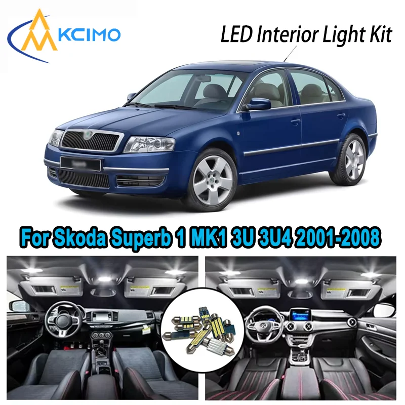 

For Skoda Superb 1 MK1 3U 3U4 2001-2008 2002 Premium Bright LED Interior Dome Map Trunk Light Kit Car Led Lamps Canbus No Error