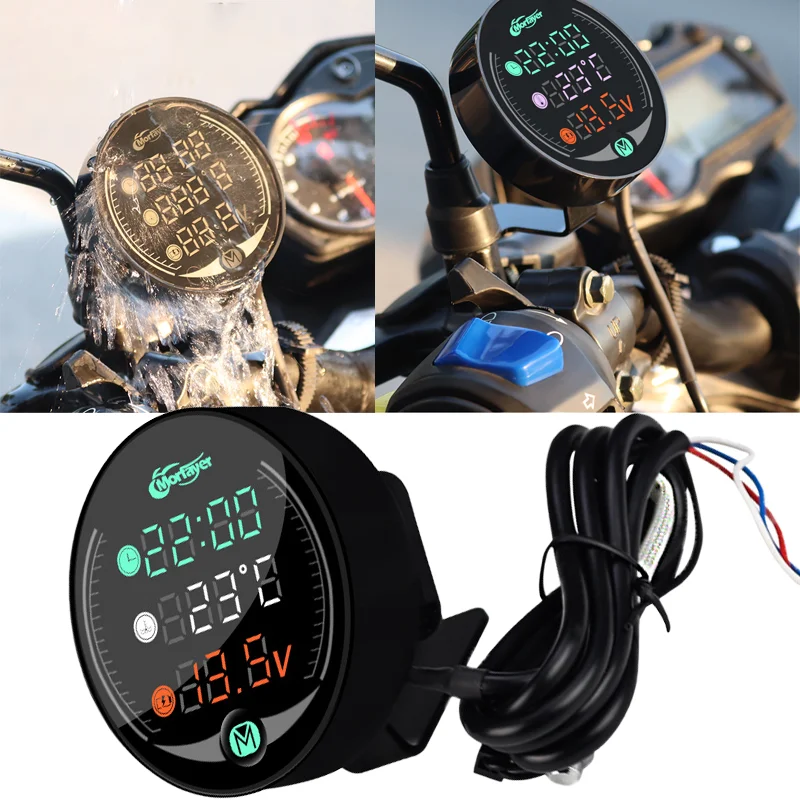 

5 In 1 9V-24V Motorcycle Electronic Clock High Quality IP67 Waterproof LED Water Thermometer Voltmeter Digital Clock Display