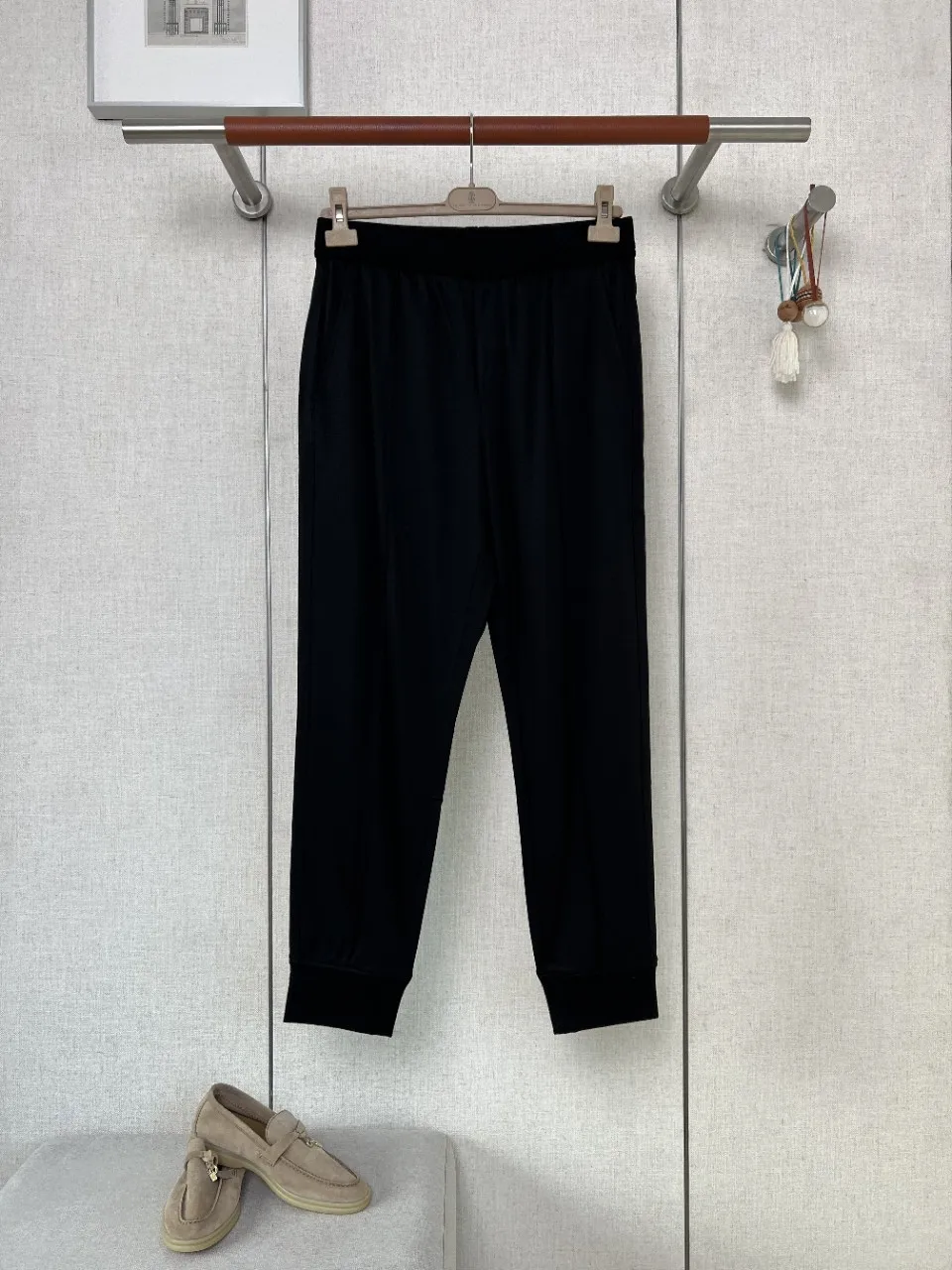 Men Casual Pants Polyester Tencel Wool Blend Joggers Drawstring Cuffed Sweatpants