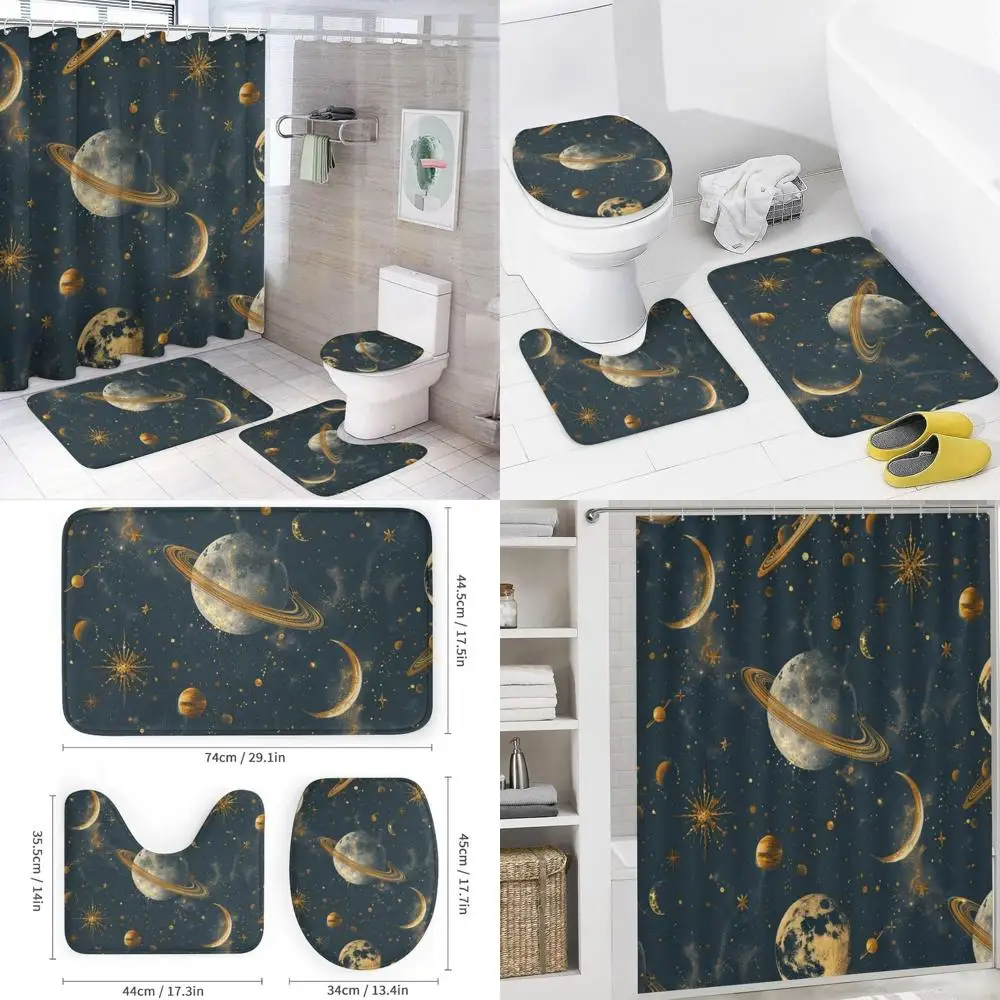 

Набор занавесок для душа Galactic Dream: коврики, крышка, коврик для ванной, небесная тема