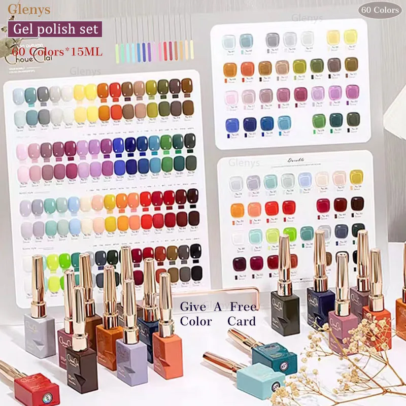 Glenys 96 kolorów lakier do paznokci żelowy popularny wśród influencerek na cały rok uniwersalny żel do namaczania karta kolorów UV LED zestaw lakierów do paznokci